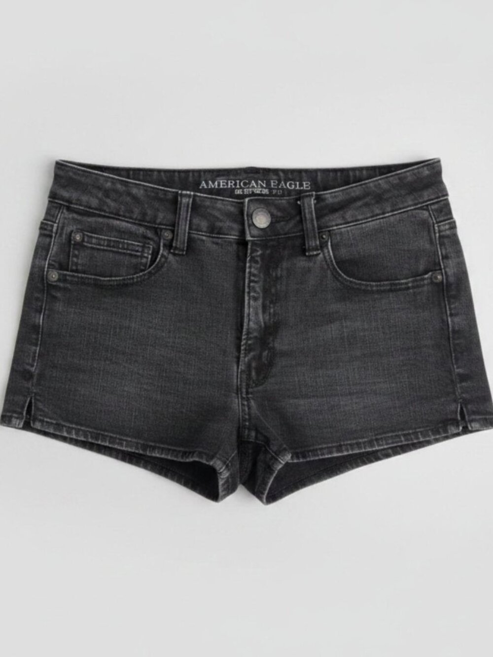 American Eagle Outfitters AEO Hi-Rise Shortie Denim Shorts Black 6